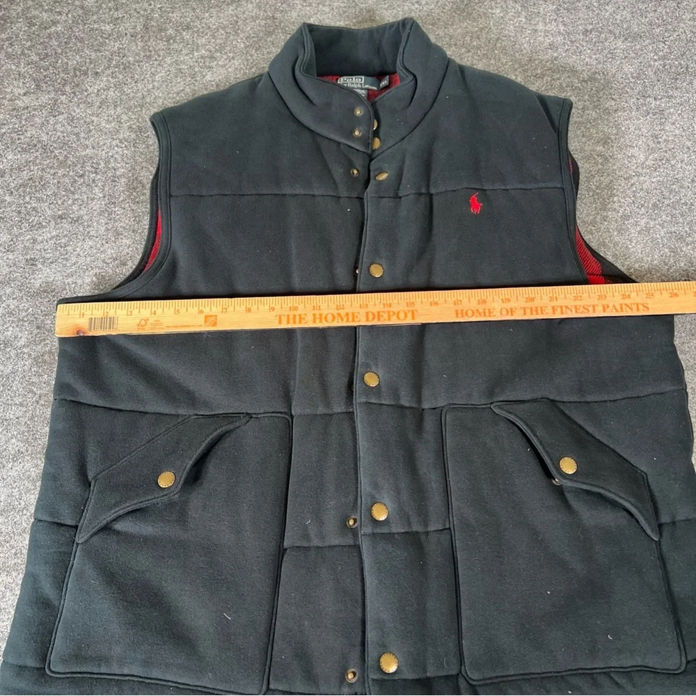 Polo‎ Ralph Lauren Vest Mens 2XL Black Quilted Flannel Lined Button Up Vintage